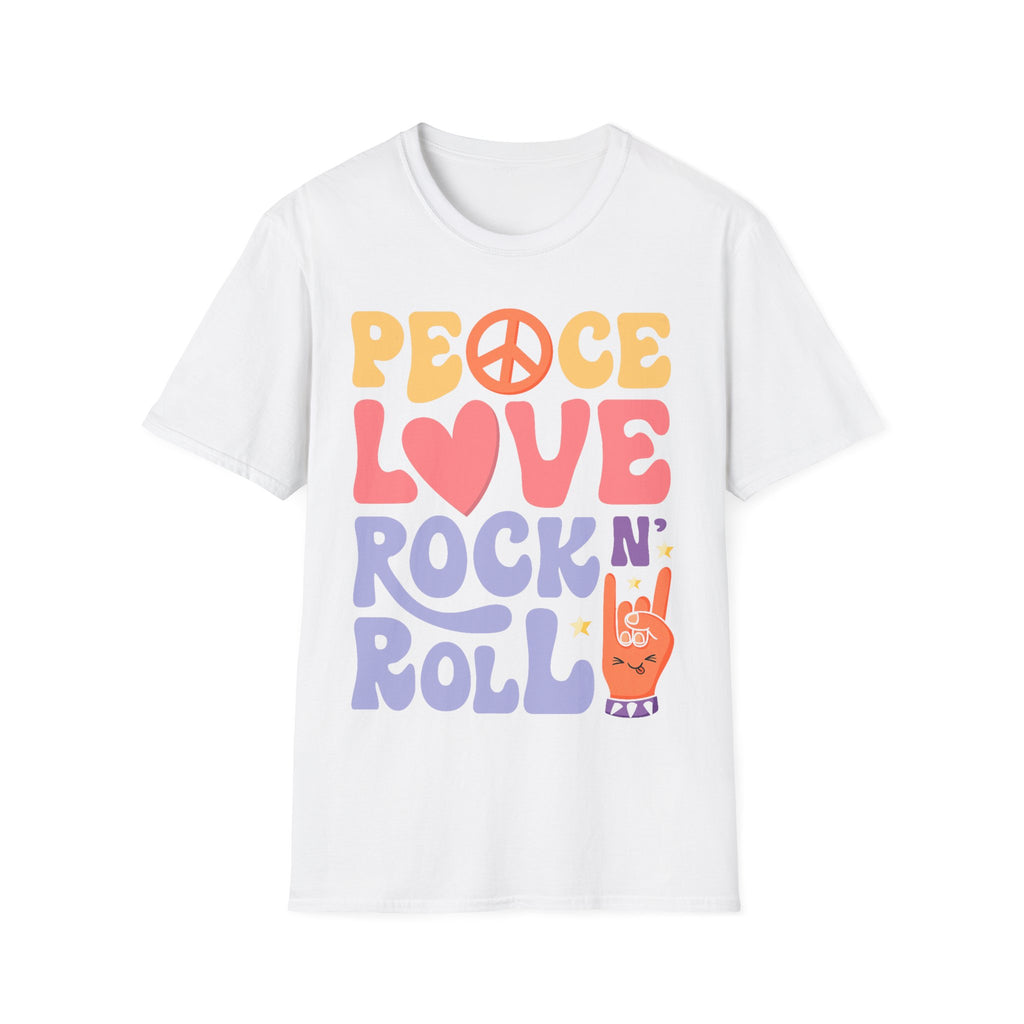Retro Peace Love Rock n' Roll T-Shirt, Unisex Graphic Tee for Music Lovers, Perfect for Concerts, Festivals, and Casual Days