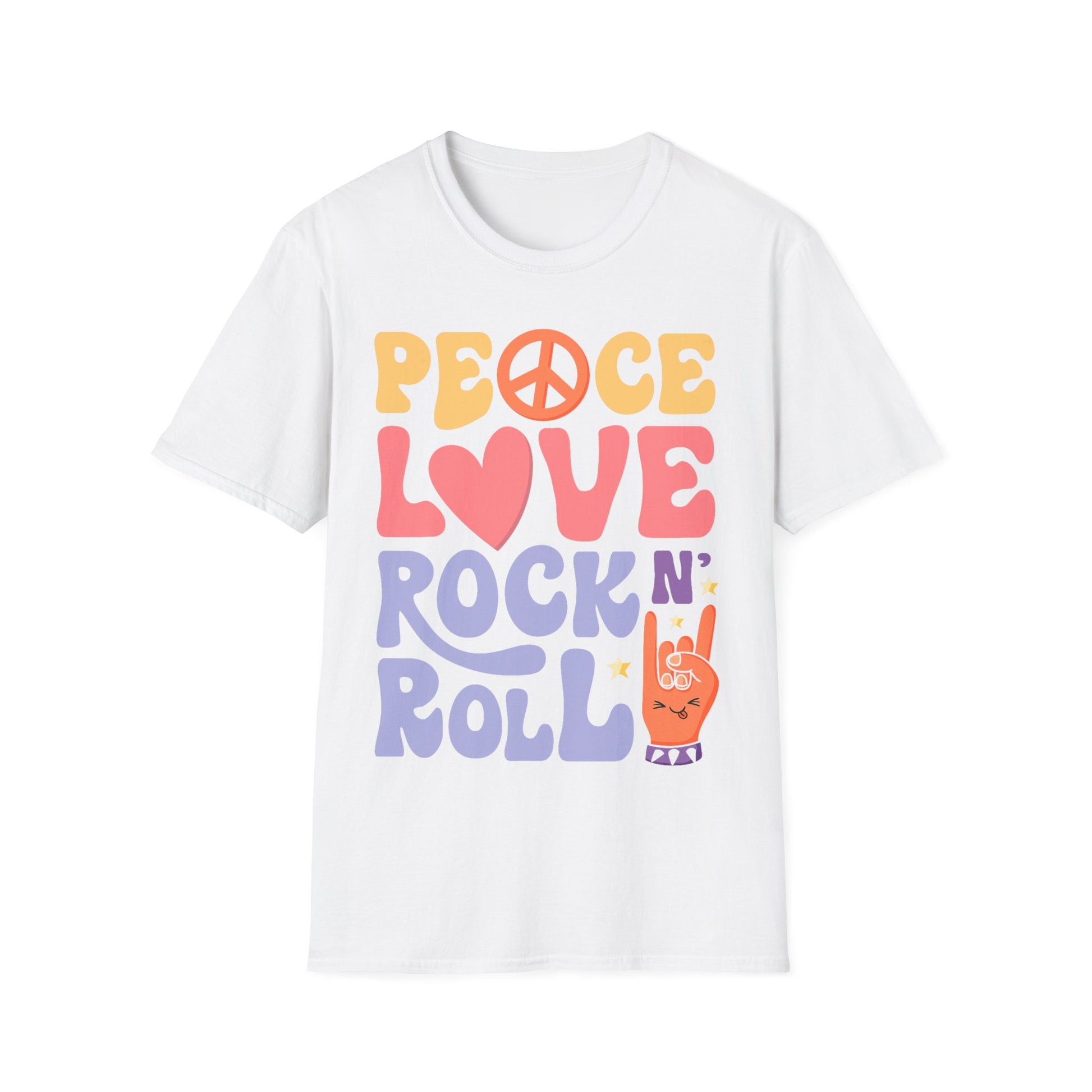 Retro Peace Love Rock n' Roll T-Shirt, Unisex Graphic Tee for Music Lovers, Perfect for Concerts, Festivals, and Casual Days