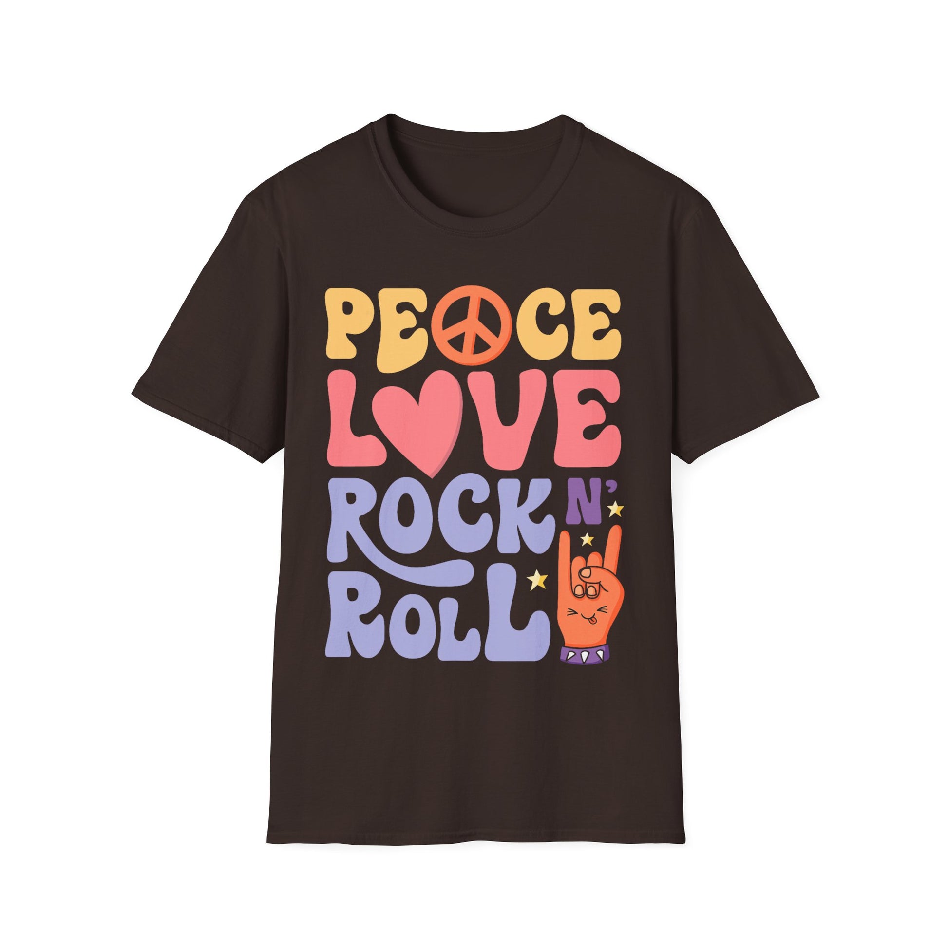 Retro Peace Love Rock n' Roll T-Shirt, Unisex Graphic Tee for Music Lovers, Perfect for Concerts, Festivals, and Casual Days