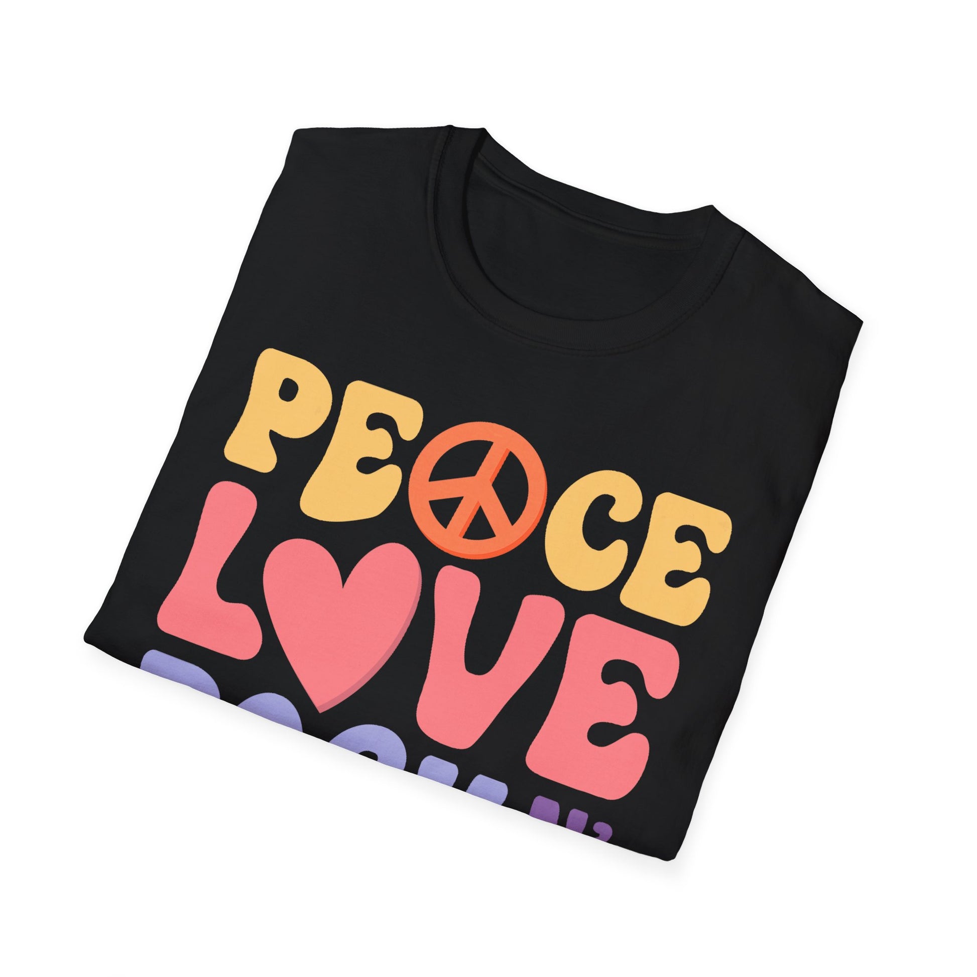 Retro Peace Love Rock n' Roll T-Shirt, Unisex Graphic Tee for Music Lovers, Perfect for Concerts, Festivals, and Casual Days