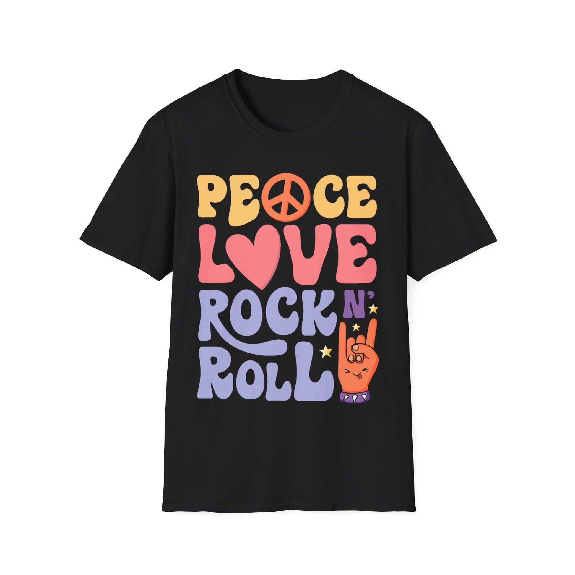 Retro Peace Love Rock n' Roll T-Shirt, Unisex Graphic Tee for Music Lovers, Perfect for Concerts, Festivals, and Casual Days