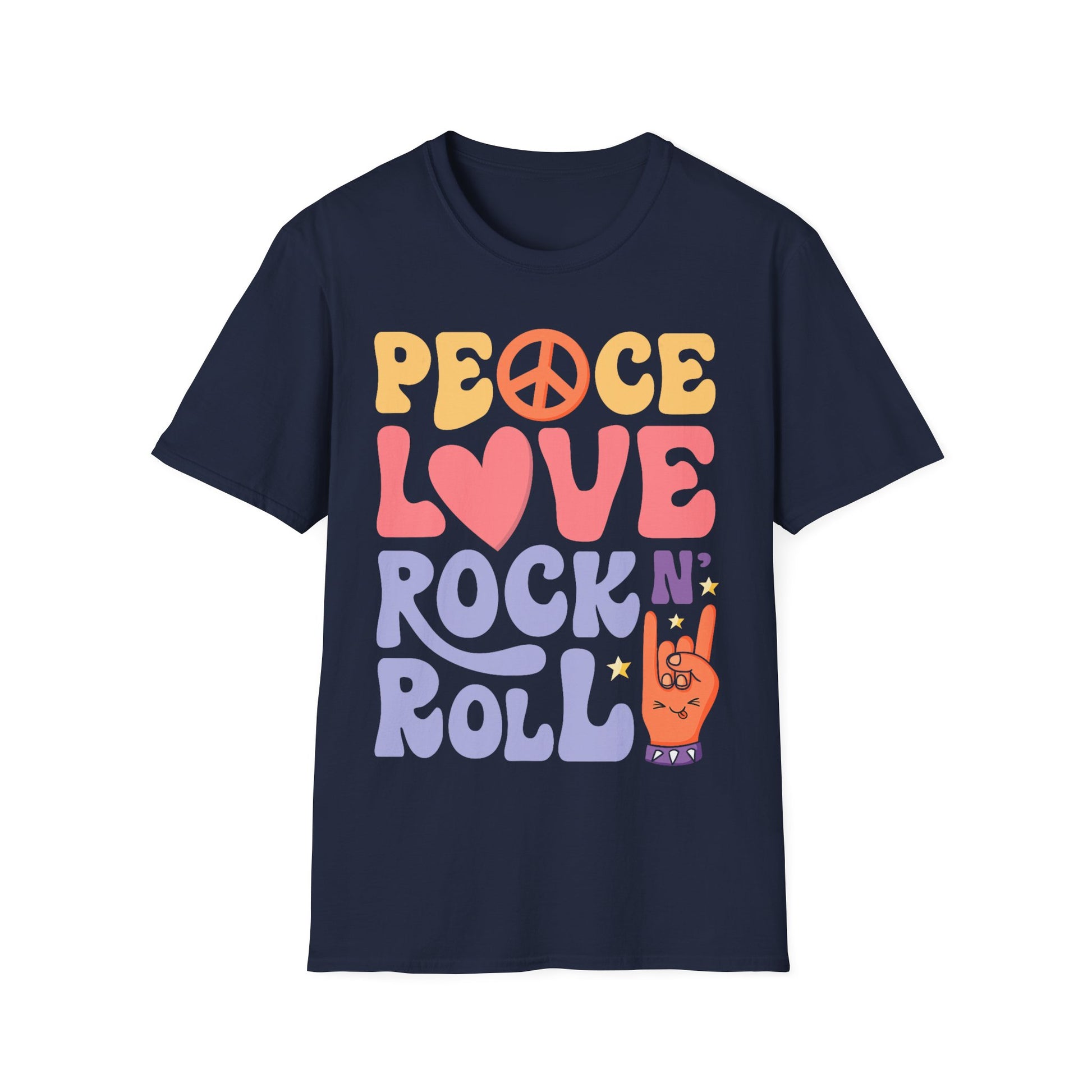 Retro Peace Love Rock n' Roll T-Shirt, Unisex Graphic Tee for Music Lovers, Perfect for Concerts, Festivals, and Casual Days