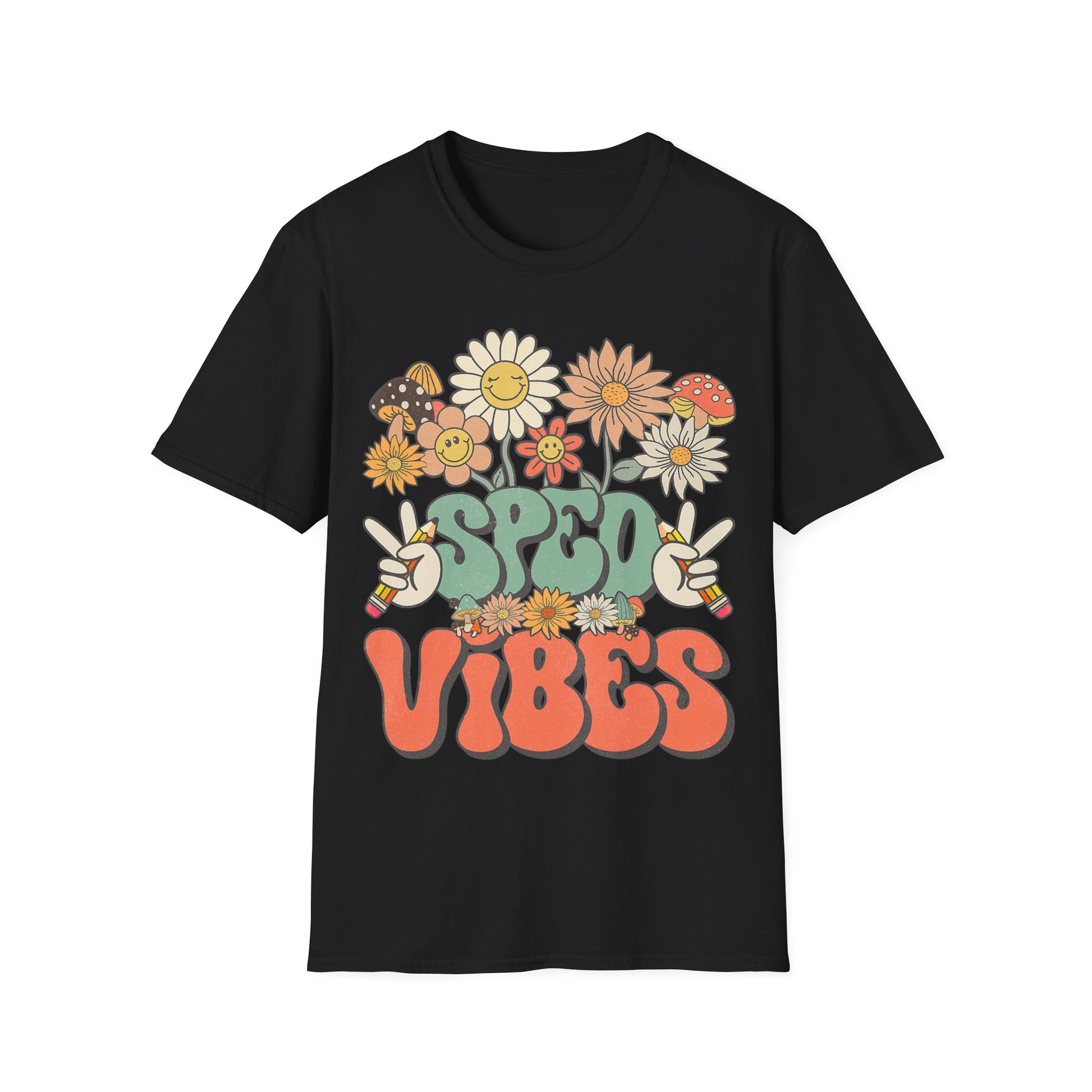 Retro Floral Vibes T-Shirt - Unisex Softstyle Tee, Boho Fashion, Summer Essential, Gift for Friends, Nature Lover's Apparel