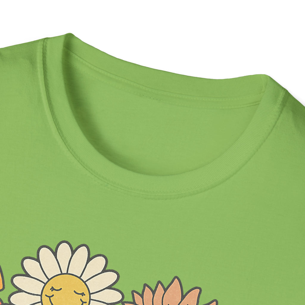 Retro Floral Vibes T-Shirt - Unisex Softstyle Tee, Boho Fashion, Summer Essential, Gift for Friends, Nature Lover's Apparel