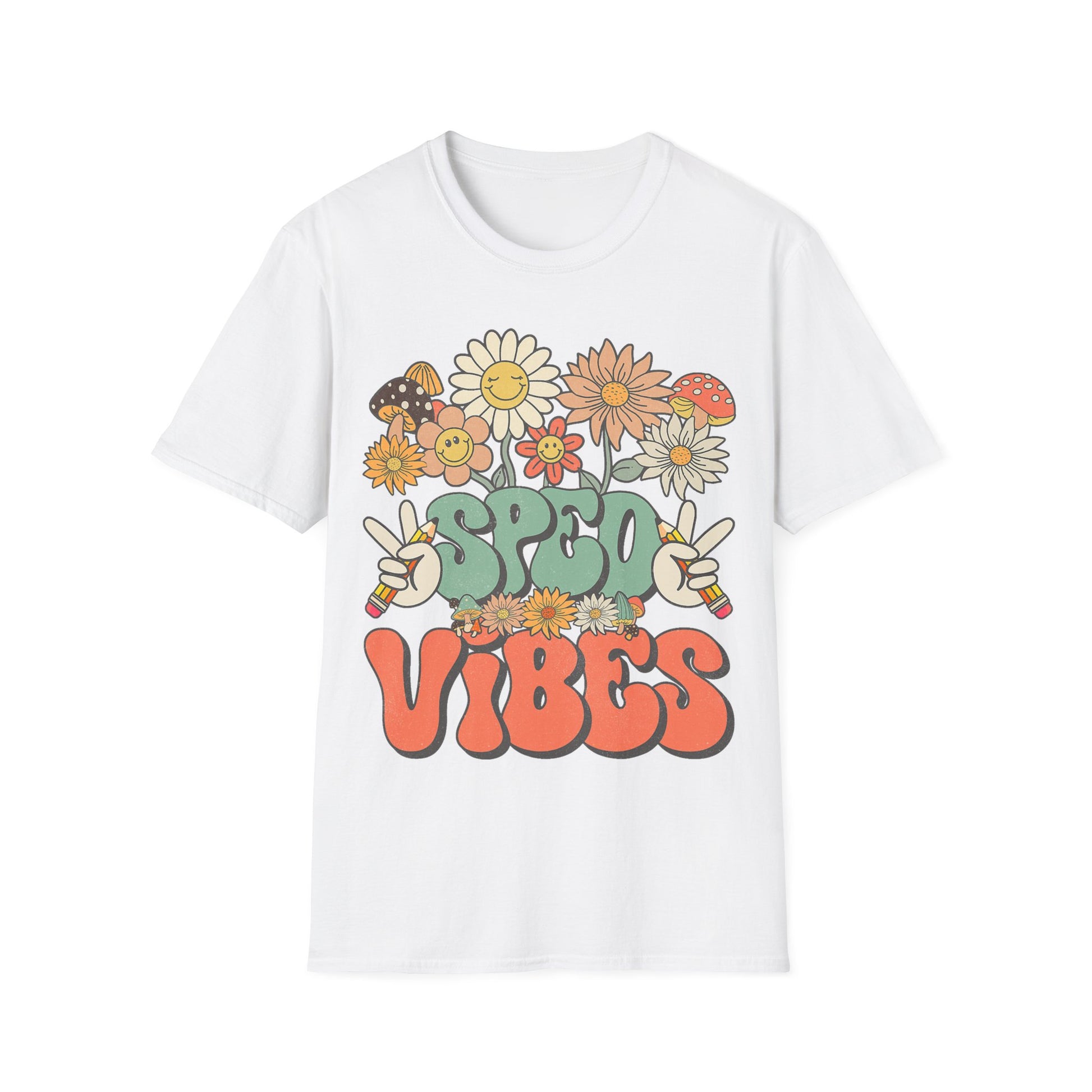 Retro Floral Vibes T-Shirt - Unisex Softstyle Tee, Boho Fashion, Summer Essential, Gift for Friends, Nature Lover's Apparel