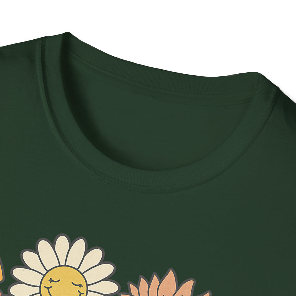 Retro Floral Vibes T-Shirt - Unisex Softstyle Tee, Boho Fashion, Summer Essential, Gift for Friends, Nature Lover's Apparel
