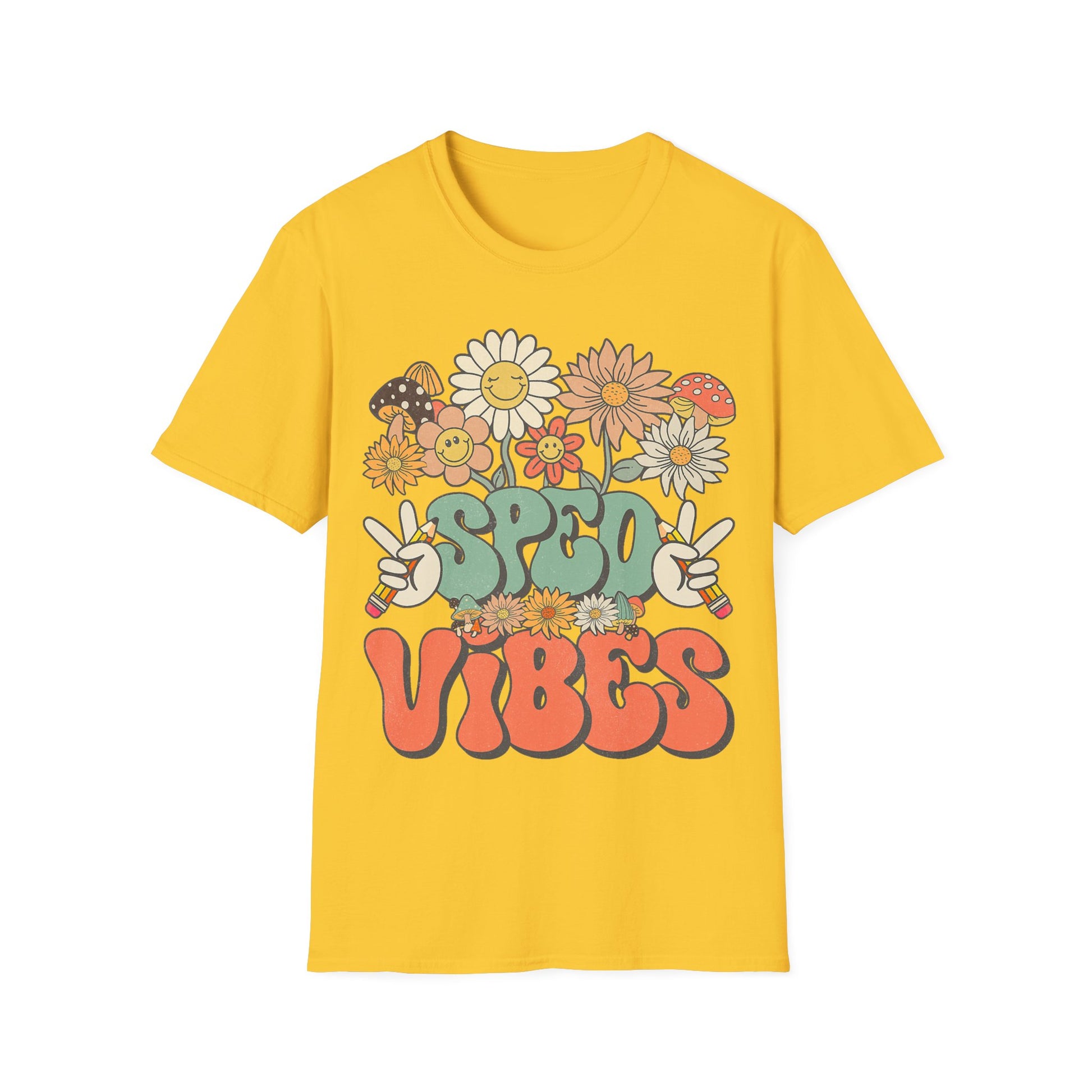 Retro Floral Vibes T-Shirt - Unisex Softstyle Tee, Boho Fashion, Summer Essential, Gift for Friends, Nature Lover's Apparel