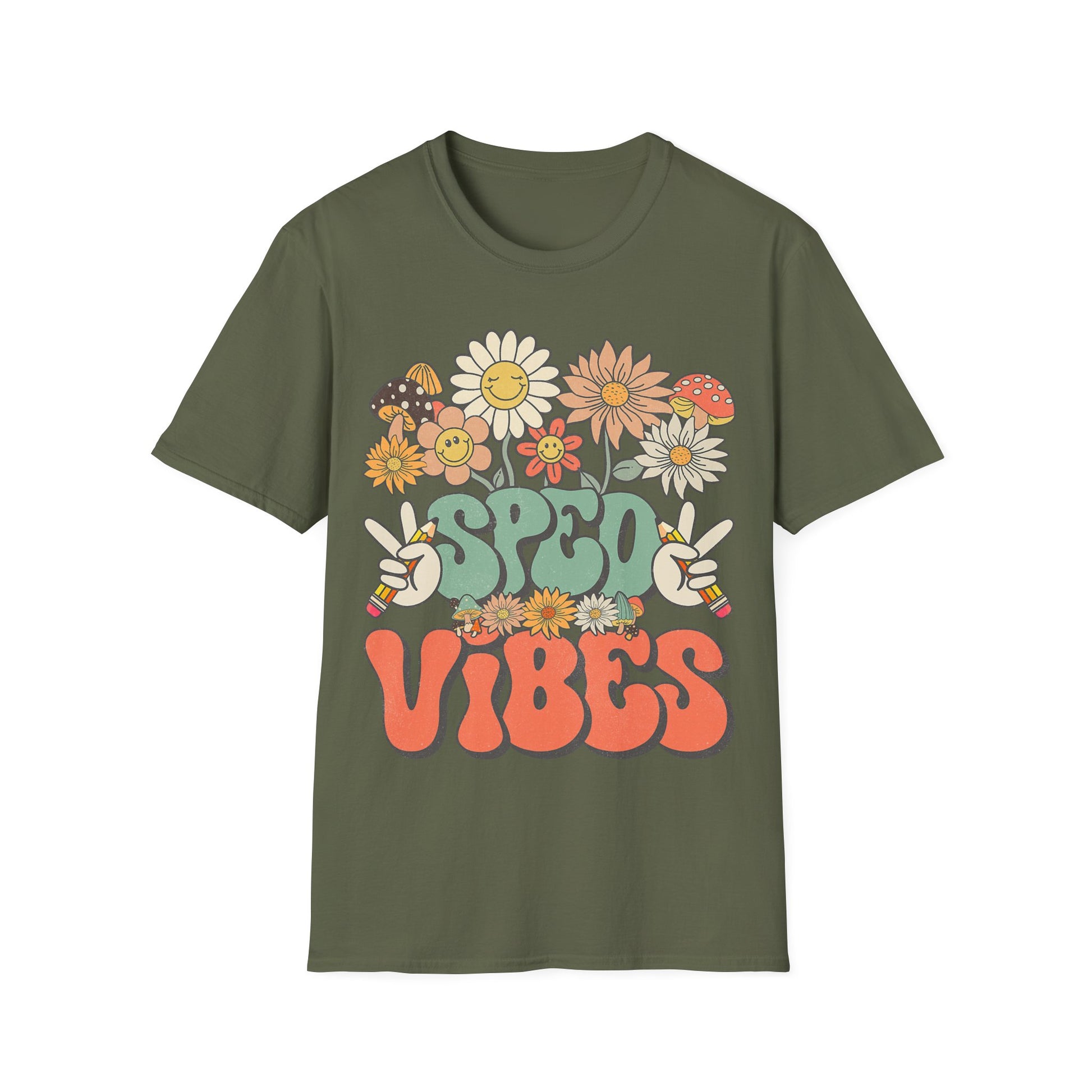 Retro Floral Vibes T-Shirt - Unisex Softstyle Tee, Boho Fashion, Summer Essential, Gift for Friends, Nature Lover's Apparel