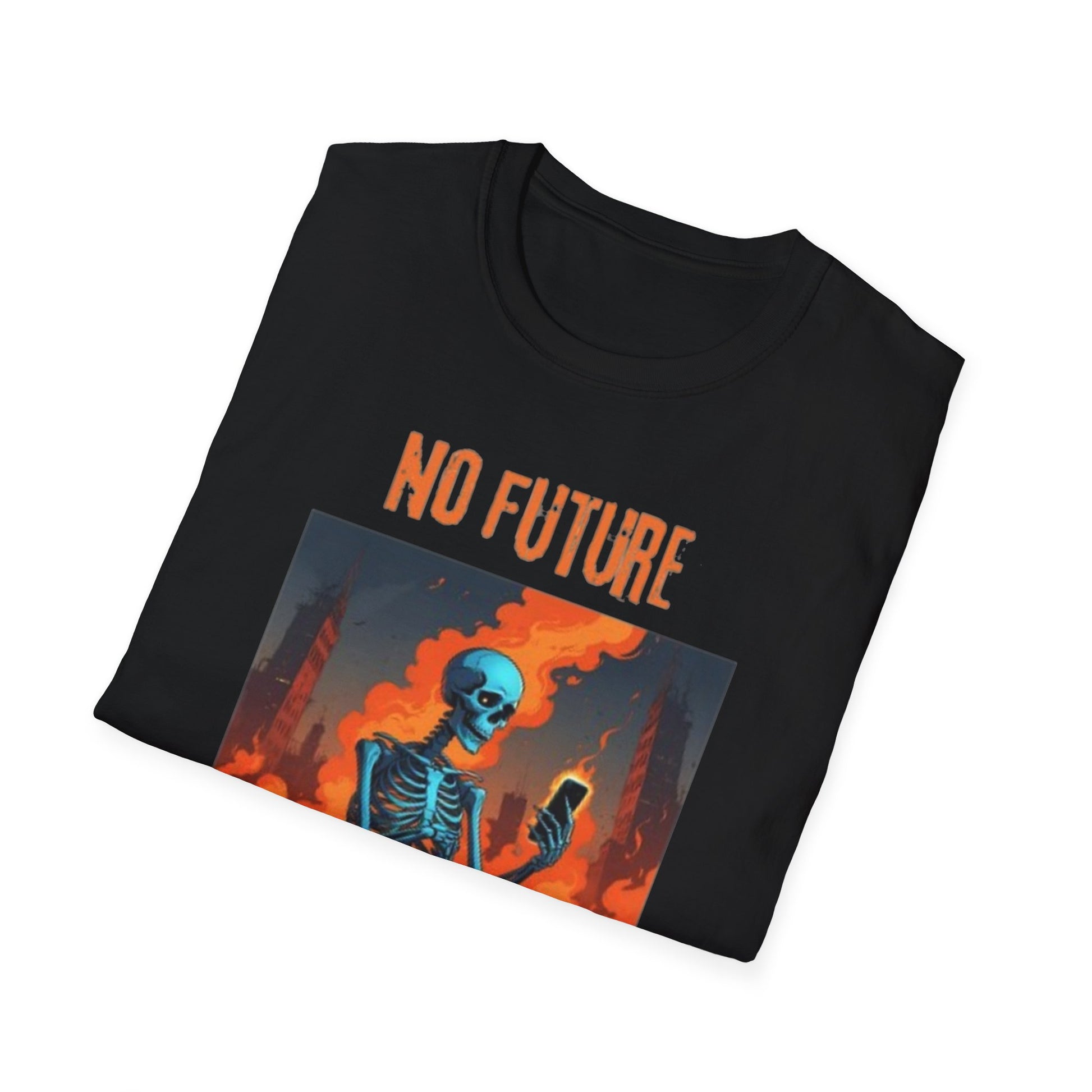 Quirky Graphic T-Shirt - No Future Just WiFi, Unisex Tee, Casual Wear, Tech Lover Gift, Retro Skeleton Design