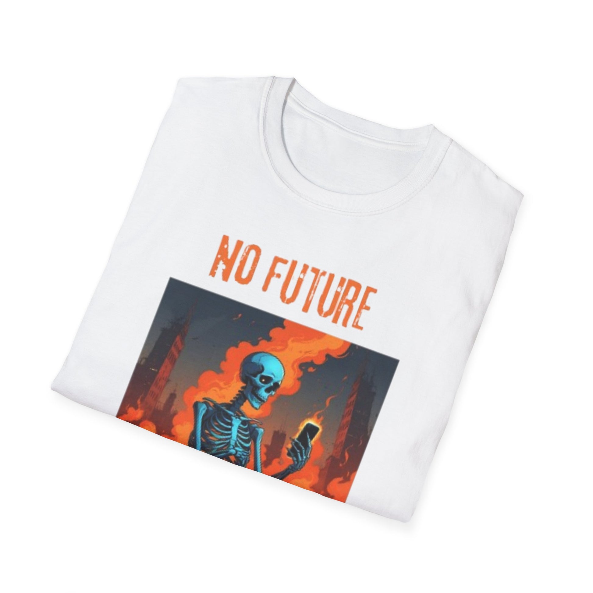 Quirky Graphic T-Shirt - No Future Just WiFi, Unisex Tee, Casual Wear, Tech Lover Gift, Retro Skeleton Design