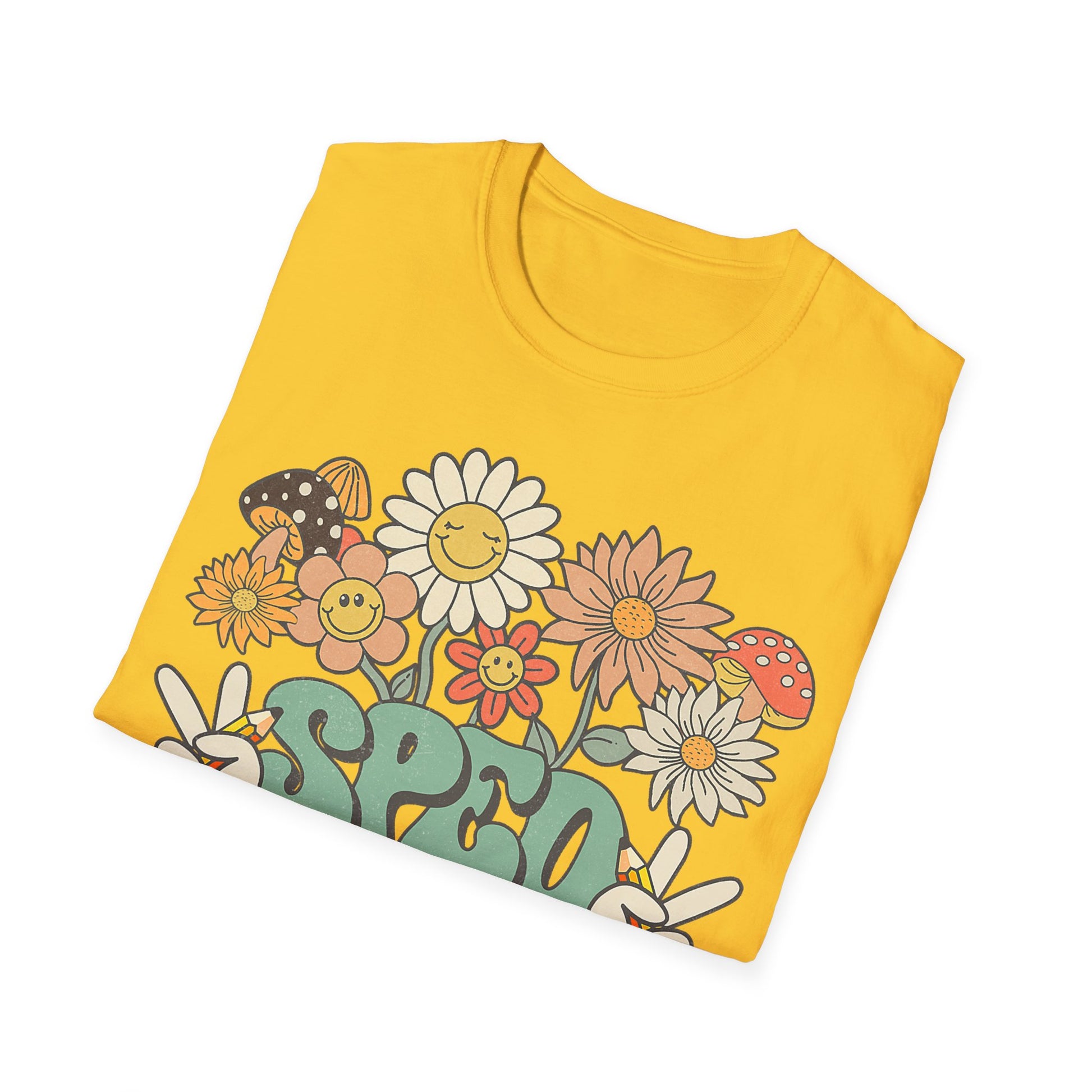 Retro Floral Vibes T-Shirt - Unisex Softstyle Tee, Boho Fashion, Summer Essential, Gift for Friends, Nature Lover's Apparel